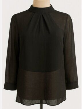 Guess Sheer Black Top Zip Back Long Sleeves Sz L